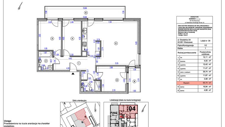 Rzut - Mieszkanie na sprzedaż 4 pokoje o powierzchni 95,74 m² - numer A4 w Vilanovia Park