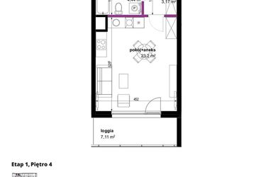 Rzut - Mieszkanie na sprzedaż 1 pokój o powierzchni 30,81 m² - numer 130 w Wojciechowska Square