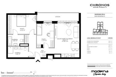 Rzut - Mieszkanie na sprzedaż 3 pokoje o powierzchni 72,47 m² - numer 207 w Chronos