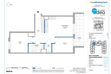 Rzut - Mieszkanie na sprzedaż 3 pokoje o powierzchni 62,62 m² - numer 4A/34 w Osiedle Idea Aurora