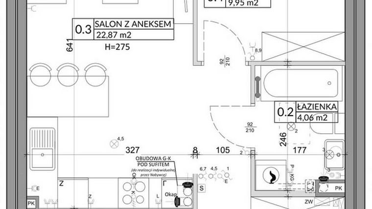 Rzut - Mieszkanie na sprzedaż 3 pokoje o powierzchni 57,39 m² - numer 80A w Osiedle Młodych etap VII