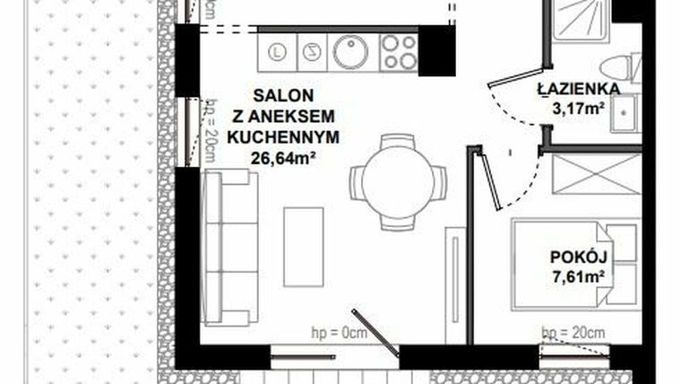 Rzut - Mieszkanie na sprzedaż 2 pokoje o powierzchni 45,7 m² - numer A.10 w Apartamenty Bałtyk