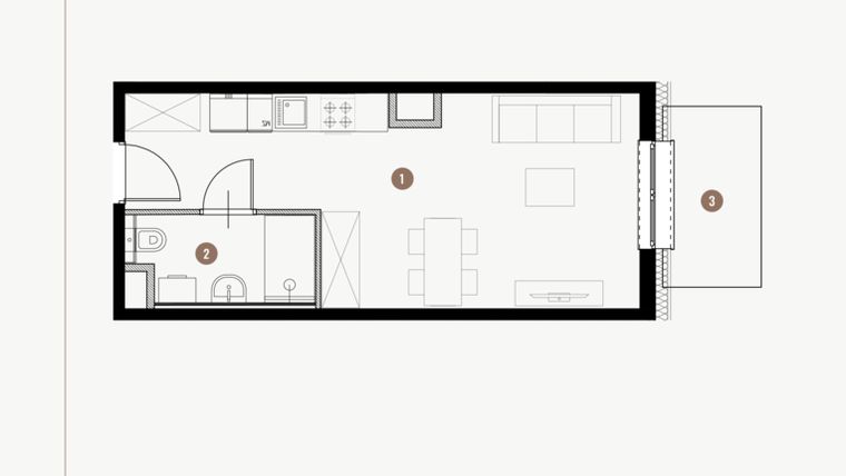 Rzut - Mieszkanie na sprzedaż 1 pokój o powierzchni 26,82 m² - numer II.3.15 w Tuwima Apartments