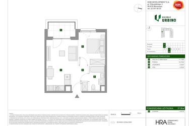 Rzut - Mieszkanie na sprzedaż 2 pokoje o powierzchni 37,36 m² - numer 1.3.C.22 w Osiedle Urbino