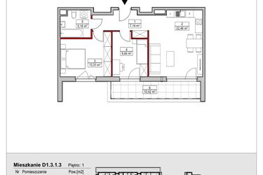 Rzut - Mieszkanie na sprzedaż 3 pokoje o powierzchni 57,53 m² - numer D1.3.1.3 w Nowy Targówek VI