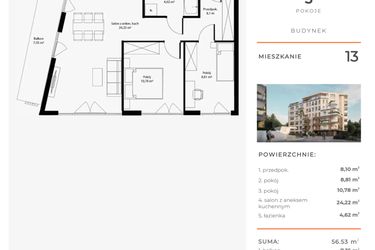 Rzut - Mieszkanie na sprzedaż 3 pokoje o powierzchni 56,53 m² - numer 13 w Bytkowska 4.0
