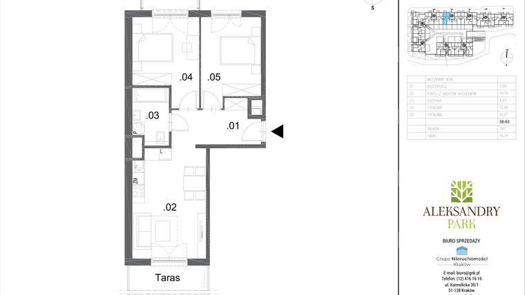 Rzut - Mieszkanie na sprzedaż 3 pokoje o powierzchni 56,63 m² - numer M96 w Aleksandry Park
