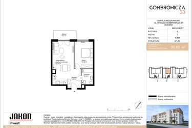 Rzut - Mieszkanie na sprzedaż 2 pokoje o powierzchni 50,65 m² - numer 1.B21 w Gombrowicza 33