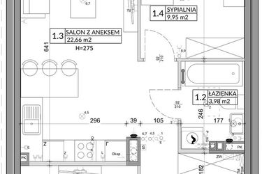 Rzut - Mieszkanie na sprzedaż 3 pokoje o powierzchni 56,89 m² - numer 78B w Osiedle Młodych etap VII