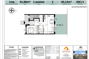 Rzut - Mieszkanie na sprzedaż 2 pokoje o powierzchni 45,13 m² - numer 20C/1 w Zielone Alejki etap II