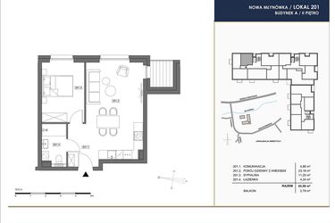 Rzut - Mieszkanie na sprzedaż 2 pokoje o powierzchni 43,58 m² - numer A.201 w Nowa Młynówka