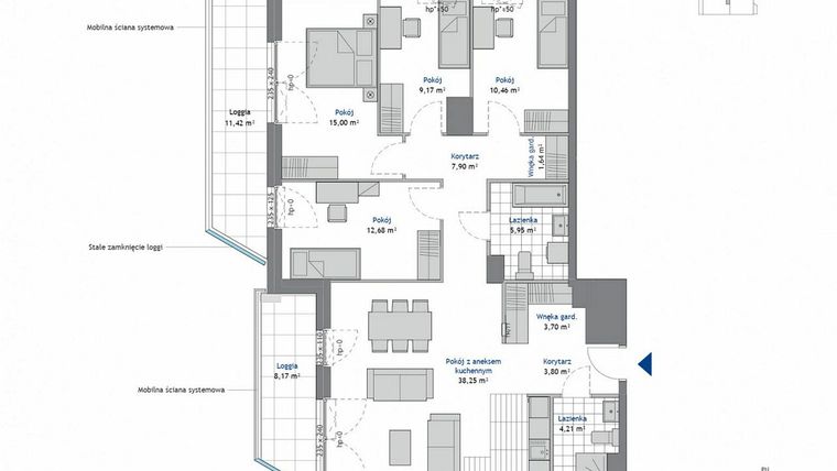 Rzut - Mieszkanie na sprzedaż 5 pokoi o powierzchni 112,76 m² - numer 8.9 w SEAHall