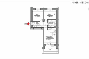 Rzut - Mieszkanie na sprzedaż 3 pokoje o powierzchni 52,07 m² - numer 1m.28 w Osiedle Rytm