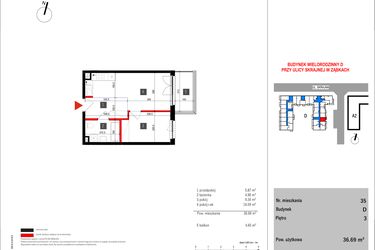 Rzut - Mieszkanie na sprzedaż 2 pokoje o powierzchni 36,69 m² - numer D.35 w Skrajna 9 bud. D