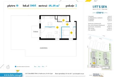 Rzut - Mieszkanie na sprzedaż 2 pokoje o powierzchni 48,51 m² - numer D05 w Let's Sea Baltic Park II