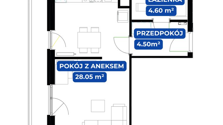 Rzut - Mieszkanie na sprzedaż 1 pokój o powierzchni 37,15 m² - numer 27.4 w Nowa Siewna etap III