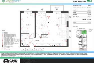 Rzut - Mieszkanie na sprzedaż 3 pokoje o powierzchni 71,71 m² - numer M8A w Leśne Tarasy etap IIIA