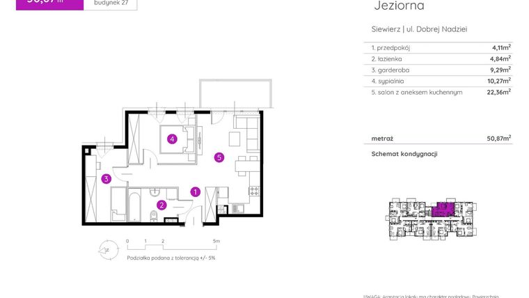 Rzut - Mieszkanie na sprzedaż 2 pokoje o powierzchni 50,87 m² - numer 27.A.1.1 w Murapol Siewierz Jeziorna bud. 27 i 28