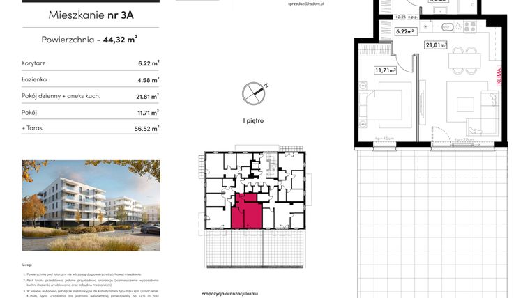 Rzut - Mieszkanie na sprzedaż 2 pokoje o powierzchni 44,32 m² - numer B9.M3A w Novum Rumia