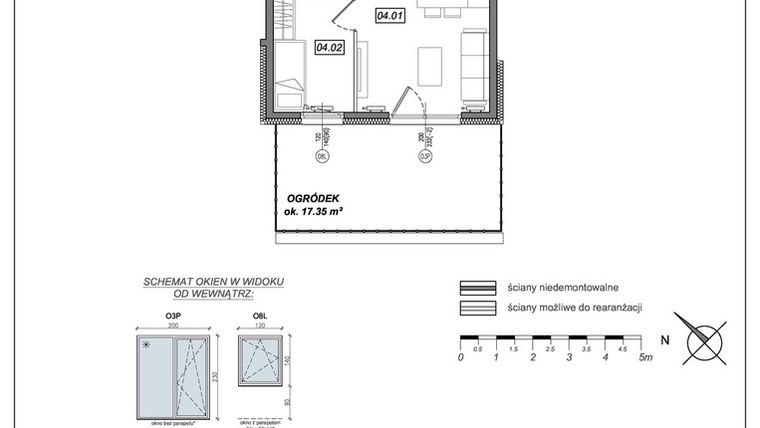 Rzut - Mieszkanie na sprzedaż 2 pokoje o powierzchni 33,5 m² - numer 8.A.04 w Urzeka bud. 8