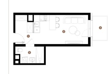 Rzut - Mieszkanie na sprzedaż 1 pokój o powierzchni 26,56 m² - numer C3.01.04 w Apartamenty Reytana