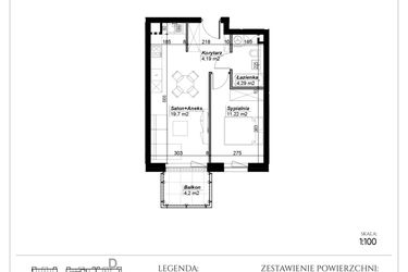 Rzut - Mieszkanie na sprzedaż 2 pokoje o powierzchni 39,4 m² - numer D.16 w Narcyzowe Wzgórza II
