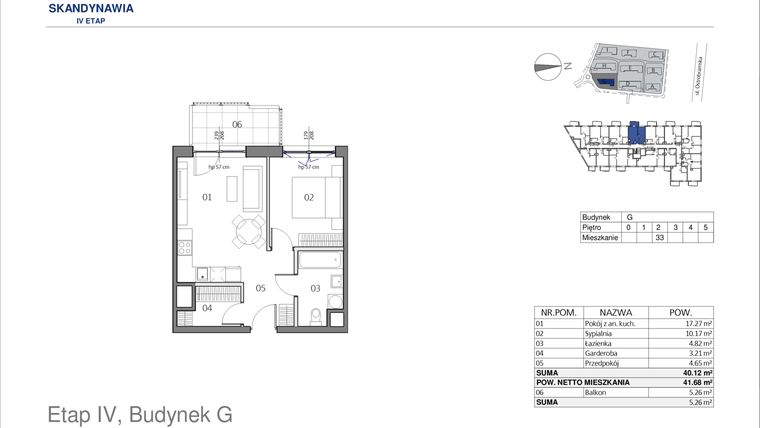 Rzut - Mieszkanie na sprzedaż 2 pokoje o powierzchni 40,22 m² - numer G0233 w Park Skandynawia etap IV