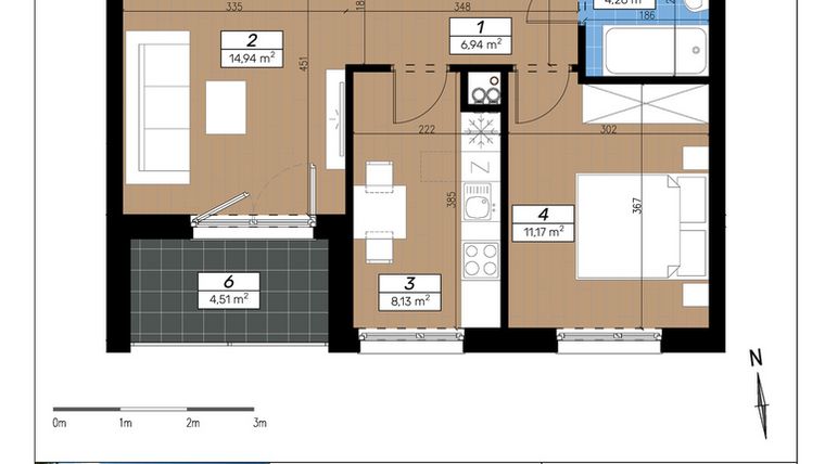 Rzut - Mieszkanie na sprzedaż 2 pokoje o powierzchni 45,44 m² - numer D/1/2 w Limone