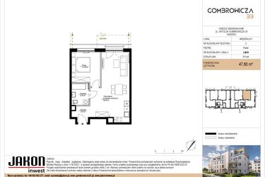 Rzut - Mieszkanie na sprzedaż 2 pokoje o powierzchni 47,8 m² - numer 2.B19 w Gombrowicza 33 - etap II
