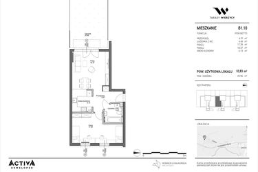 Rzut - Mieszkanie na sprzedaż 2 pokoje o powierzchni 52,83 m² - numer B1.10 w Tarasy Wierzycy