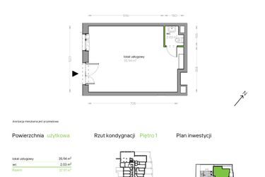 Rzut - Lokal użytkowy na sprzedaż 1 pokój o powierzchni 37,8 m² - numer I/F/U05 w Bochenka Vita