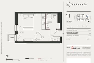 Rzut - Mieszkanie na sprzedaż 1 pokój o powierzchni 27,8 m² - numer 4.11 w Kamienna 28 - apartamenty inwestycyjne