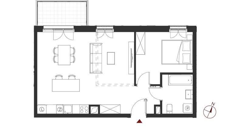 Rzut - Mieszkanie na sprzedaż 2 pokoje o powierzchni 53,54 m² - numer B.2.22 w Apartamenty Symfonia