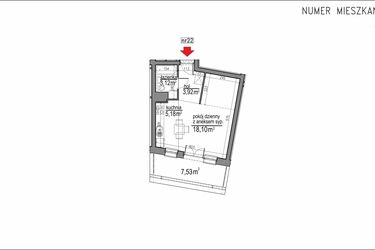 Rzut - Mieszkanie na sprzedaż 1 pokój o powierzchni 30,32 m² - numer 3m.22 w Osiedle Rytm etap 2