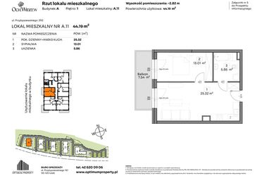 Rzut - Mieszkanie na sprzedaż 2 pokoje o powierzchni 44,19 m² - numer A.11 w Och!Widzew