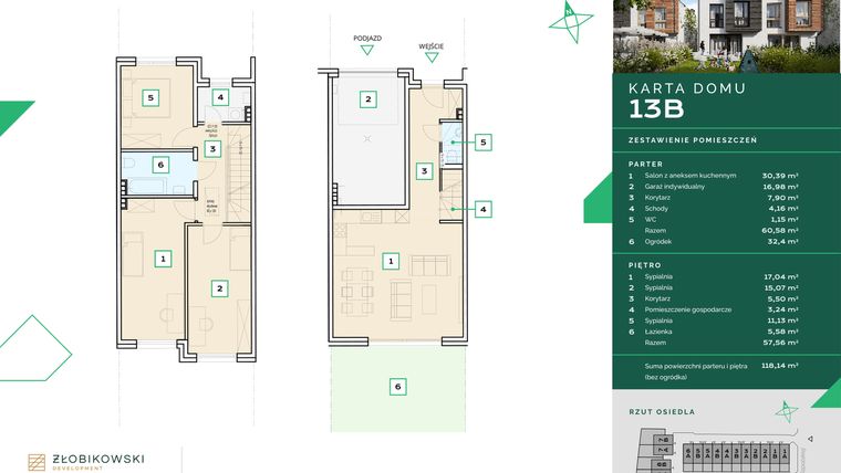 Rzut - Dom na sprzedaż 4 pokoje o powierzchni 118,14 m² - numer 13B w Zapolskiej 12