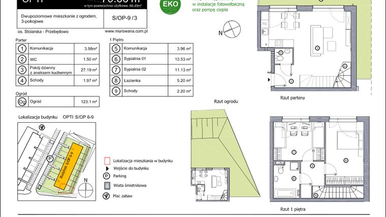 Rzut - Mieszkanie na sprzedaż 3 pokoje o powierzchni 70,66 m² - numer S-OP-9-3 w os. Stolarska