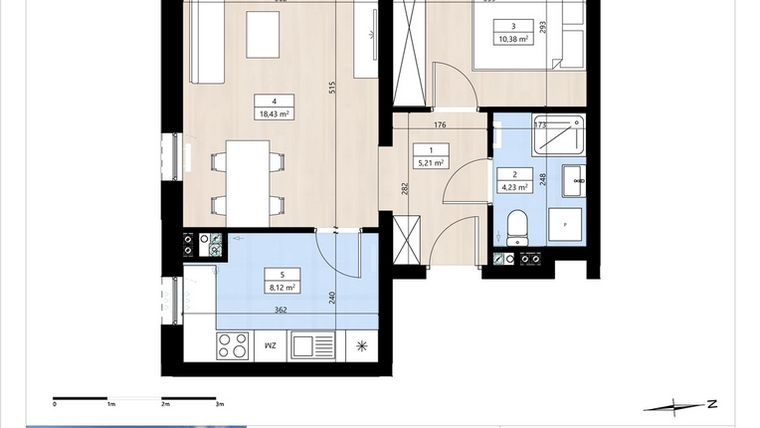 Rzut - Mieszkanie na sprzedaż 2 pokoje o powierzchni 46,37 m² - numer B3/1/23 w Montano bud. B3
