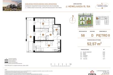 Rzut - Mieszkanie na sprzedaż 3 pokoje o powierzchni 52,57 m² - numer JAR-IV-D-LM-M56 w Osiedle JAR Heweliusza etap IV