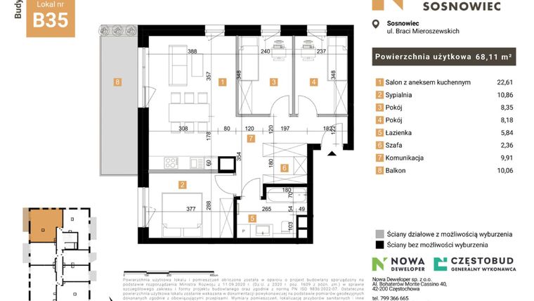 Rzut - Mieszkanie na sprzedaż 4 pokoje o powierzchni 68,11 m² - numer 35 w Nowy Sosnowiec