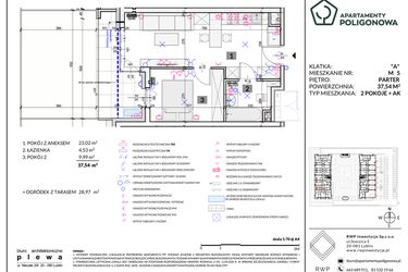 Rzut - Mieszkanie na sprzedaż 2 pokoje o powierzchni 37,54 m² - numer 5 w Apartamenty Poligonowa etap 5