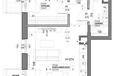 Rzut - Mieszkanie na sprzedaż 2 pokoje o powierzchni 46,17 m² - numer O13 w Miasto Ogród 6 - OSLO i SZTOKHOLM