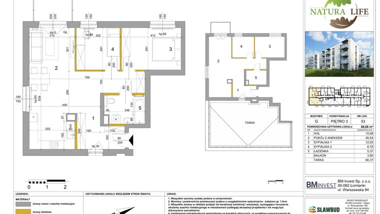 Rzut - Mieszkanie na sprzedaż 3 pokoje o powierzchni 68,98 m² - numer G.53 w Osiedle Natura Life budynki GHI