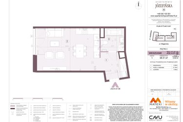 Rzut - Mieszkanie na sprzedaż 1 pokój o powierzchni 38,31 m² - numer A.01.06 w Apartamenty Józefińska