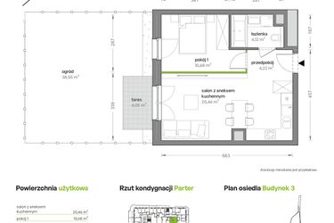 Rzut - Mieszkanie na sprzedaż 2 pokoje o powierzchni 39,48 m² - numer B3/C/03 w Ceglana Park