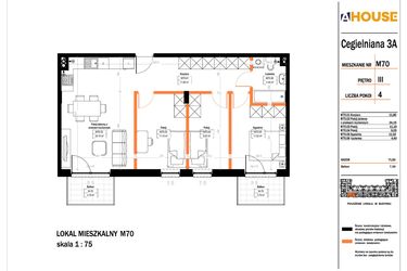 Rzut - Mieszkanie na sprzedaż 4 pokoje o powierzchni 71,5 m² - numer 70 w Osiedle StaLove etap II