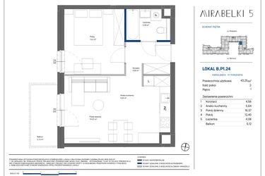 Rzut - Mieszkanie na sprzedaż 2 pokoje o powierzchni 43,25 m² - numer B.P1.24 w Mirabelki 5