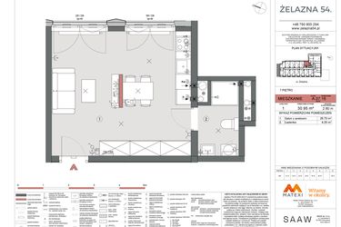 Rzut - Mieszkanie na sprzedaż 1 pokój o powierzchni 30,95 m² - numer A.07.16 w Żelazna 54