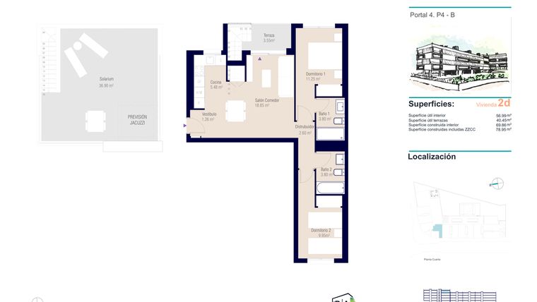 Rzut - Mieszkanie na sprzedaż 3 pokoje o powierzchni 78,9 m² - numer 4-B w Apartamenty w Alicante - 36142881