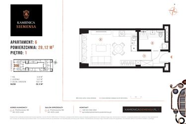 Rzut - Mieszkanie na sprzedaż 1 pokój o powierzchni 28,12 m² - numer 6 w Kamienica Siemensa